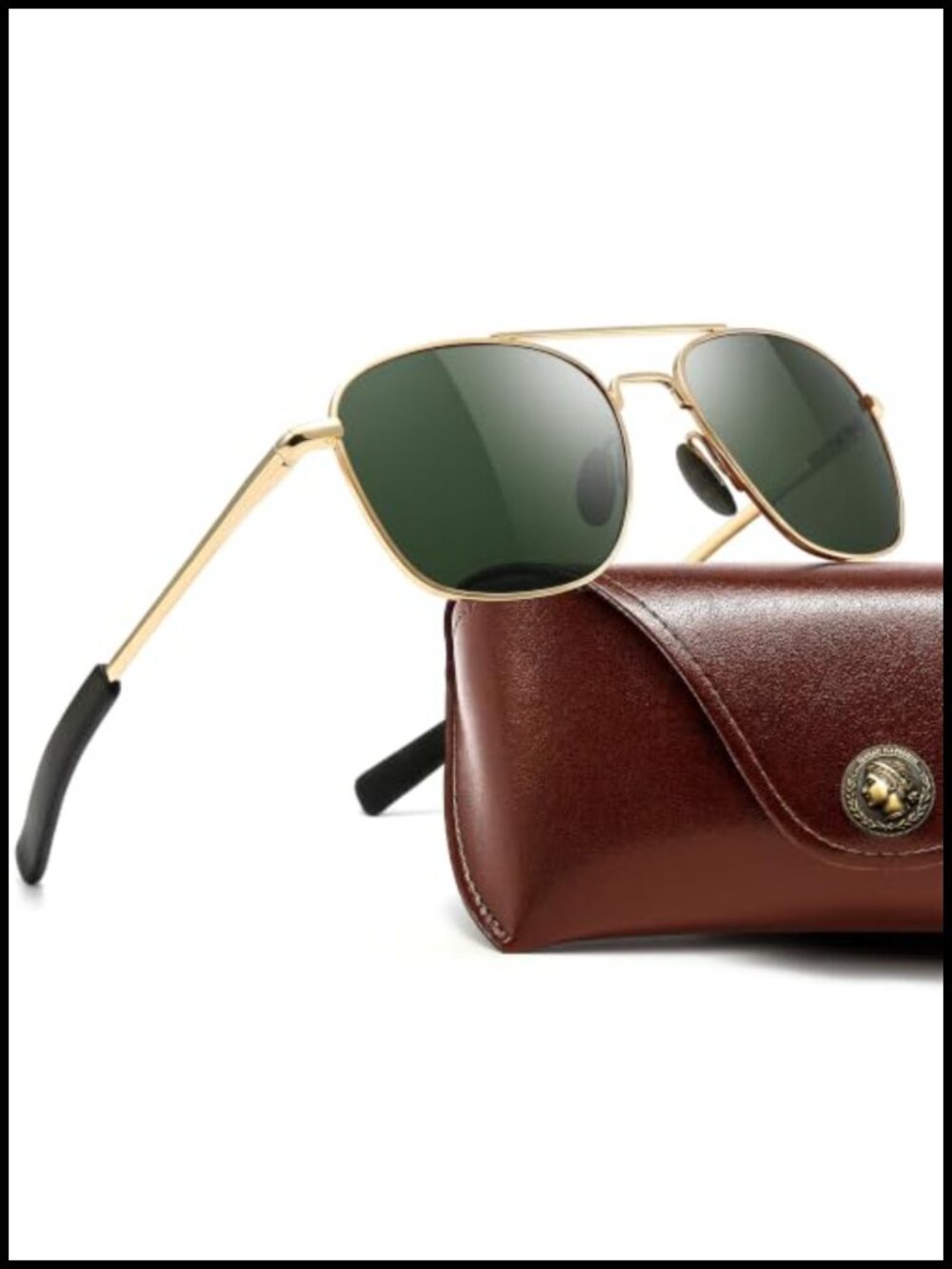 Real Glass Lens Military Pilot Aviator Sunglasses with Spring Hinge